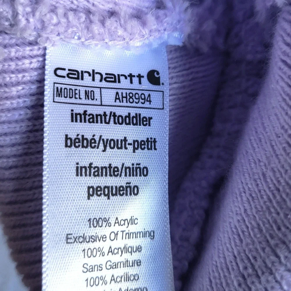 Carhartt Toddler Girls Purple Beanie Winter Watch Hat Baby Kids Patch Logo‎ EUC